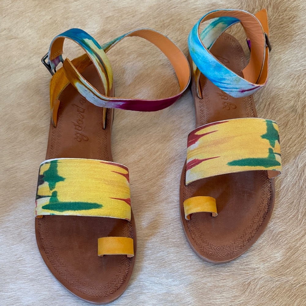 Free People Tie-Dye Multi-Color Ankle Strap Sandals
